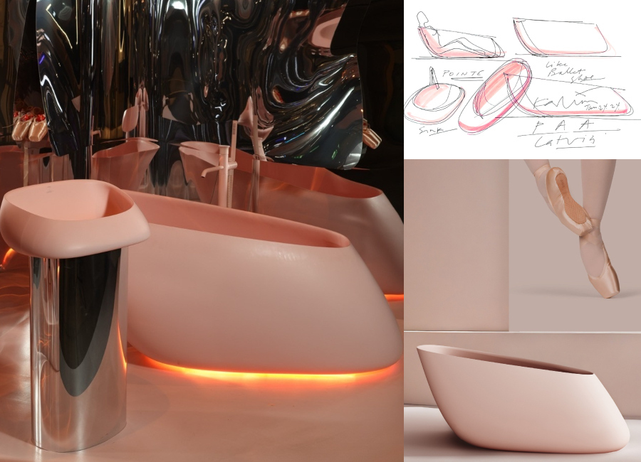 La baignoire et le point d'eau Pointe de Karim Rashid pour PAA, de couleur rose