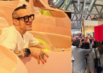 Au salon de Milan 2026, Karim Rashid dans la baignoire qu'il a créé pour PAA