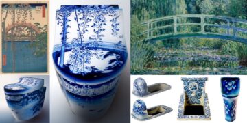 Différentes illustrations du setchin (toilettes) japonais : WC décorés, estampes…