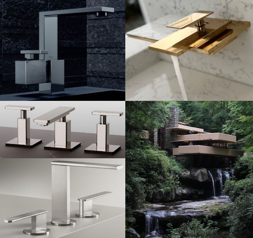 Trois robinets inspirés de la Fallingwater, maison signée Frank Lloyd Wright.