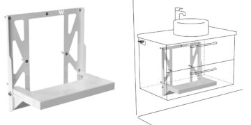 Photo et schéma du châssis Mobifix de Watts, renforçant la fixation des meubles de salle de bain suspendus