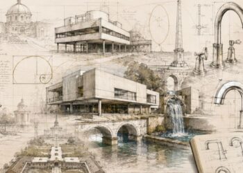 illustrations créées par ChatGPT faisant le parallèle entre l'architecture et la robinetterie de salle de bains.