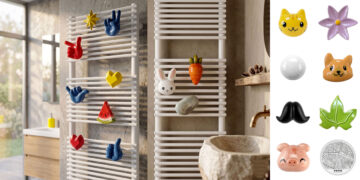Des sèche-serviettes avec des patères en céramique colorées