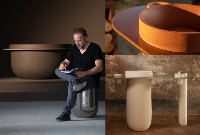 La baignoire en céramique de Terzofoco et son designer.