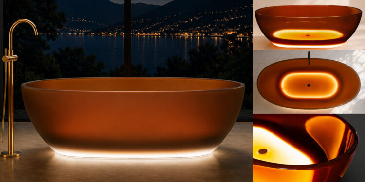 La baignoire Lumina Light de Glass Design : translucide et lumineuse en colori ambre